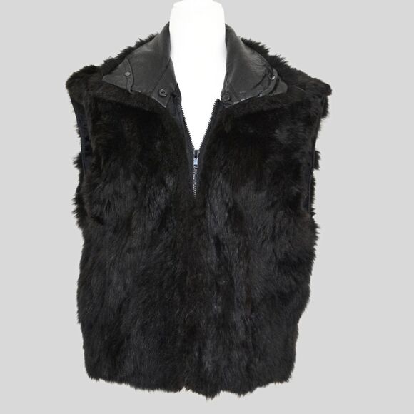 ANDREW MARC Women's Genuine New Zealand Opossum Fur Vest Black Size M - Picture 1 of 10